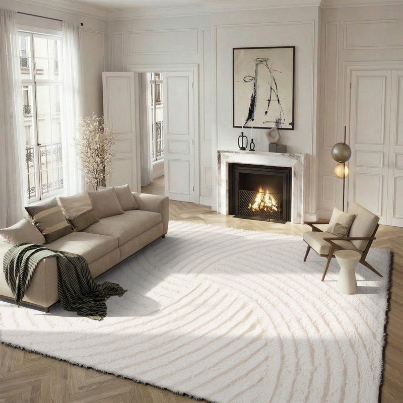 Abriel Abstract Handmade Wool Area Rug in Ivory, Rectangle 8' x 10'