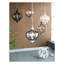 Lustre 6 lumières en bois aggloméré blanc antique sculpté avec abat-jour en verre transparent