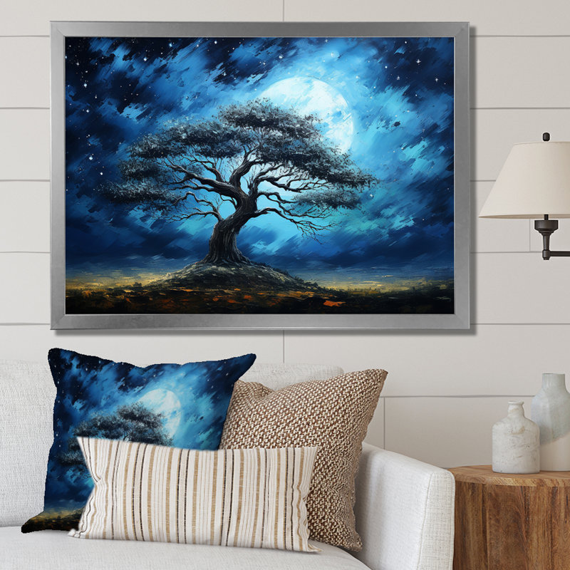 Arbre bleu d'Afrique, Serengeti, art mural 5, Cadre de coin argenté fermé, H 24 po x l 32 po x P 1 po