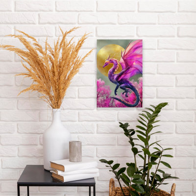 «Vibrant Dragon Golden Moon Elegant Ethereal Vibrant Cherry Animal Nature», art mural