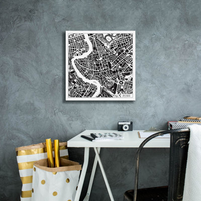  «Rome Map Black» par Laura Marshall, art mural sur toile, 18 po x 18 po