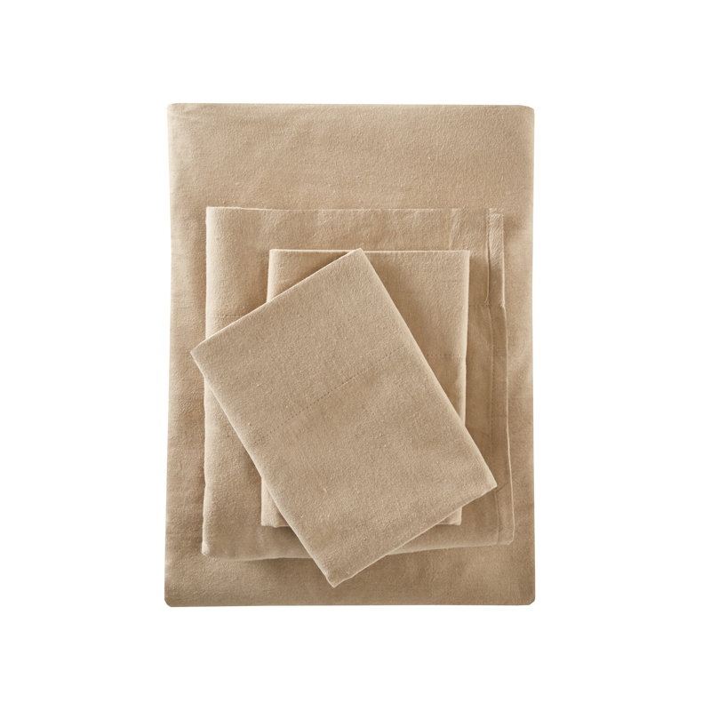 Ensemble de draps 100% coton Cozy, Ensemble de draps pour lit simple avec 1 taie d'or, Brun clair uni