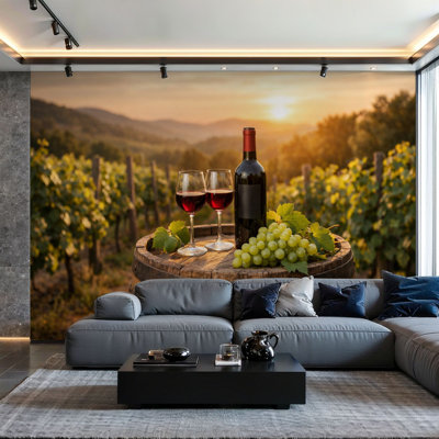 Peel and Stick Wallpaper Wall Mural Red wine barrel vineyard green Italy Wall Art Self Adhesive and Removable