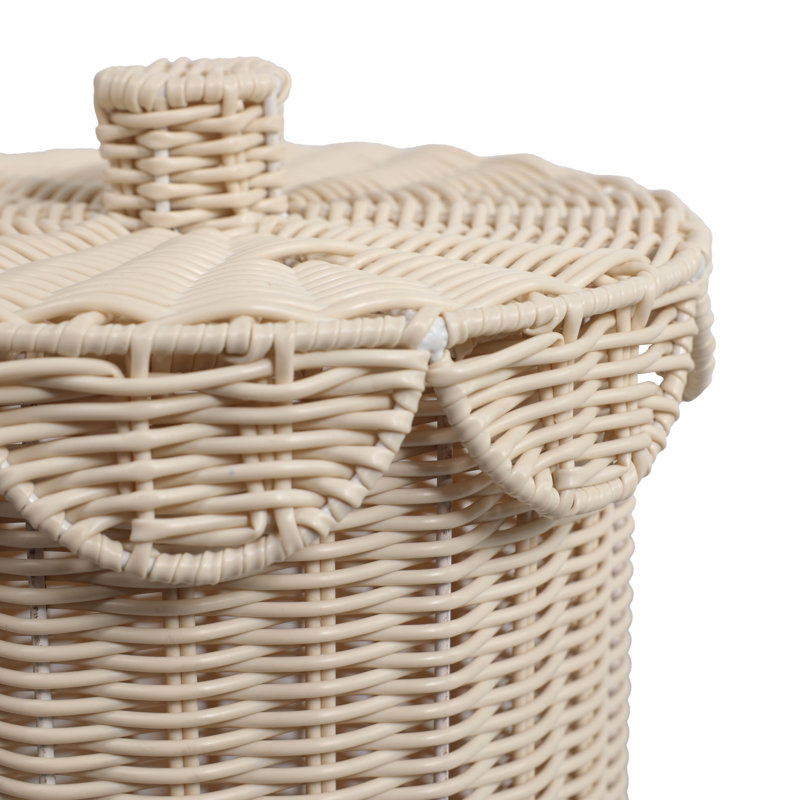 Corbeille à déchets en résine de style bohémien de 2,9 gallons avec couvercle festonné Fern, Blanc