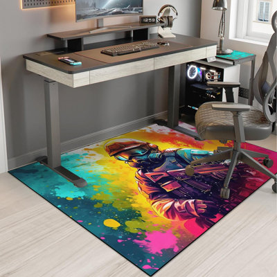 70" X 55" Bright Graffiti Shooting Battle Game Rug - Colorful Bomb War Design, Polyester Non-Slip Gaming Carpet For Bedroom Playroom