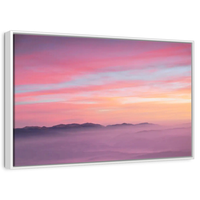 Lever de soleil rose, 31 po x 21 po, Cadre flottant blanc
