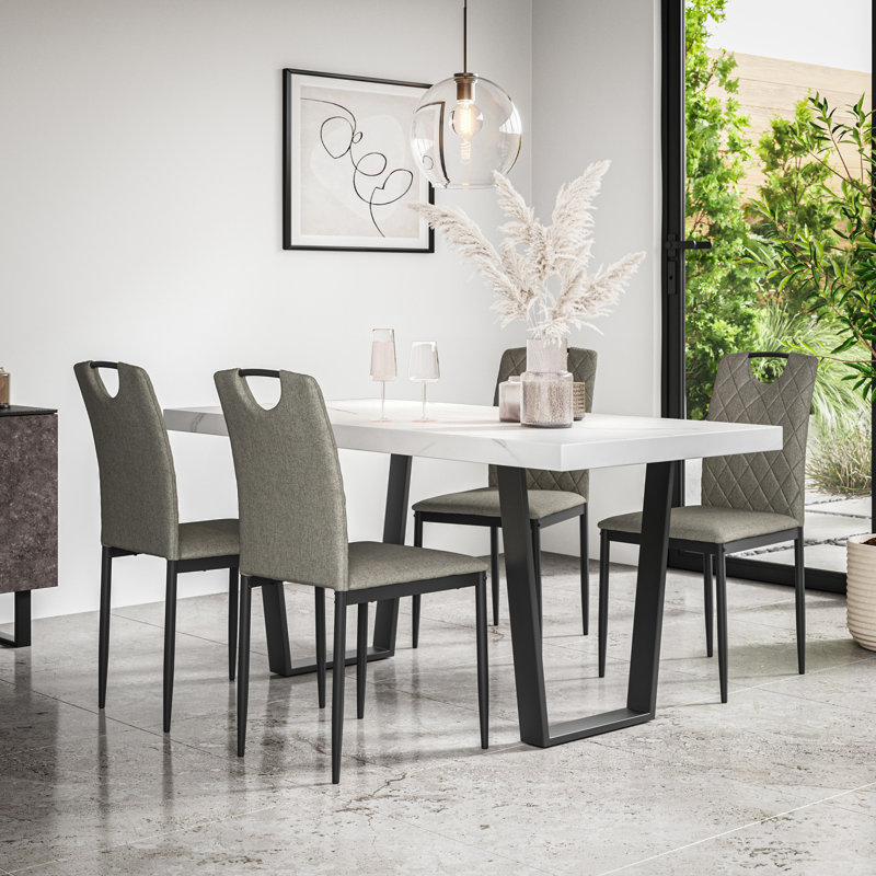 Davius 6 - Person Dining Set, White/Black/Grey