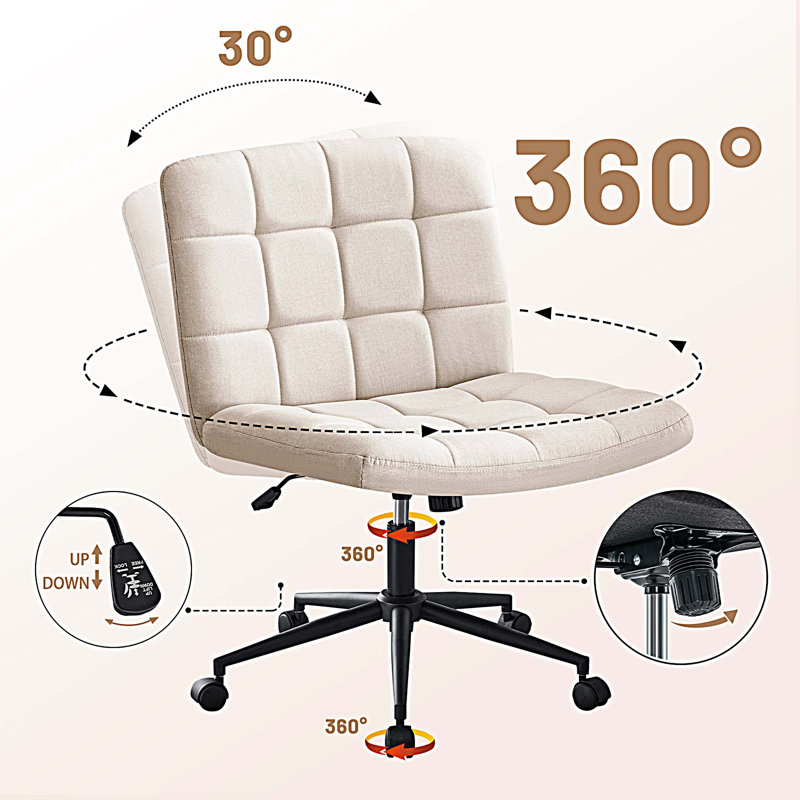 Chaise de bureau avec roulettes, chaise de bureau sans accoudoirs avec support lombaire, chaise d'ordinateur pivotante à 360 °