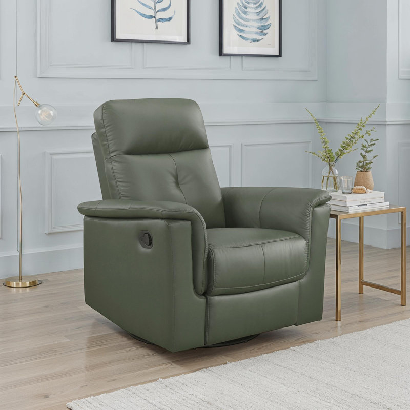 Borkovany 35.5" Transitional Top Grain Leather Swivel Glider Recliner with 360° Swivel, Gentle Gliding & High-Density Foam