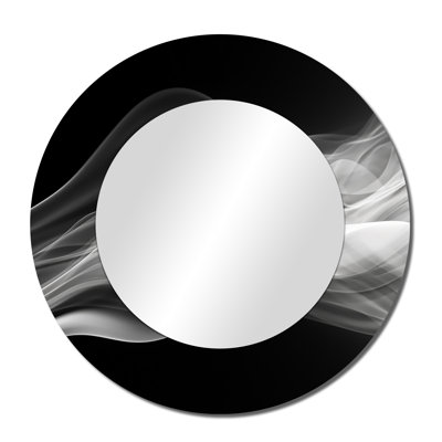Shifa noir blanc contemplatif Abstraction II - grand miroir de vagues, décor de miroir mural rond noir unique, impression d'art en métal