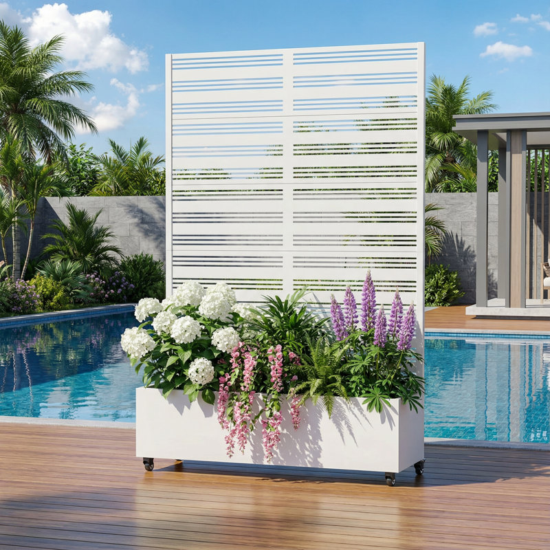 Metal Raised Garden Bed with Trellis on Wheels Weather-Resistant Planter Box with Garden Divider, 185cm H x 120cm W x 40cm D