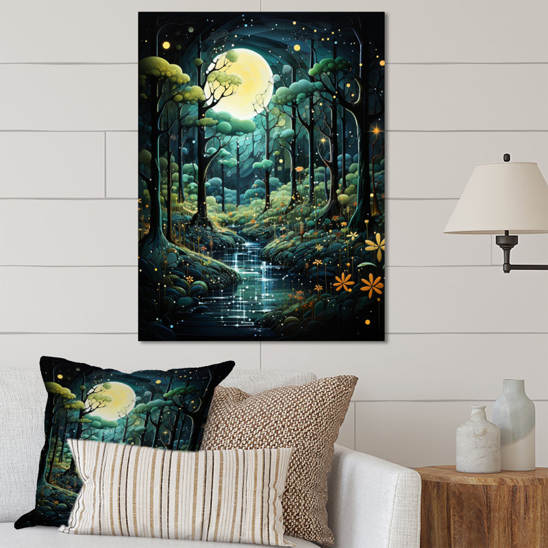 Forêt, forêt enchantée, pointillisme IV - paysage et nature, art mural en métal, H 20 po x l 12 po x P 1 po