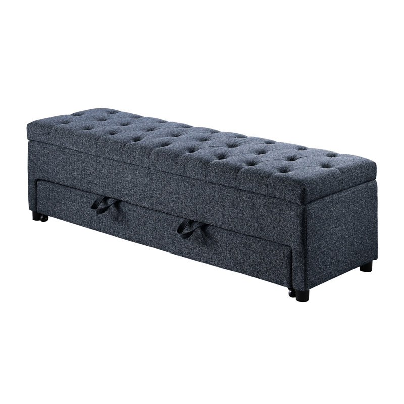 Cadre contemporain en bois massif gris avec tiroir sous le siège et couvercle supérieur, H 60 po x 19 po x 19 po, Bleu gris