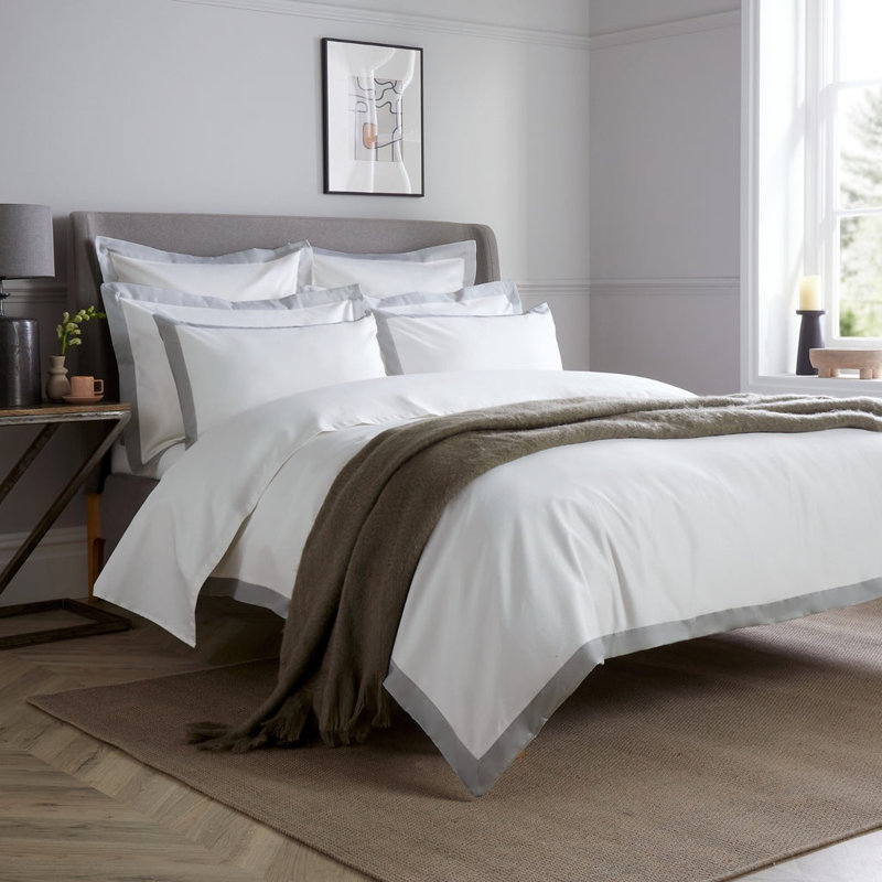 Kento 800 Thread Count 100% Sateen Cotton Standard Pillowcase, White/Grey