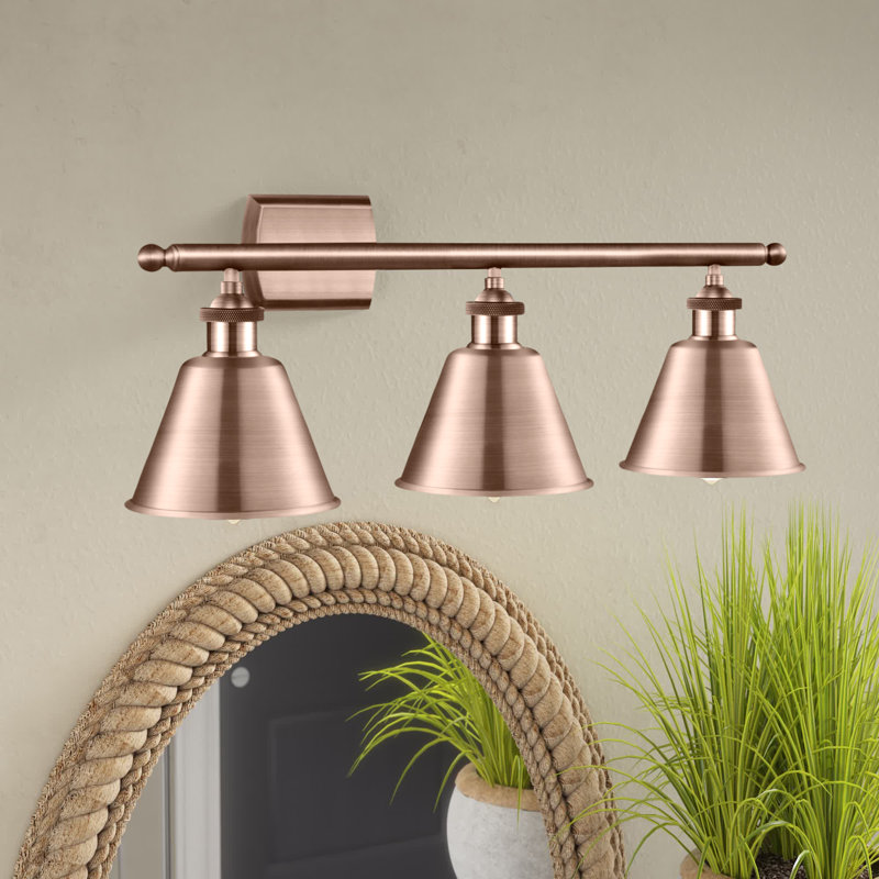 Dallyn 3 - Light Dimmable Vanity Light, Antique Copper, Antique Copper, 60 Watt Vintage Incandescent Bulb
