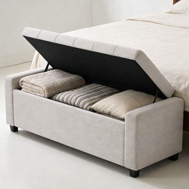 Banc de rangement de style moderne avec accoudoirs pour chambre à coucher, salon, vestibule, Beige