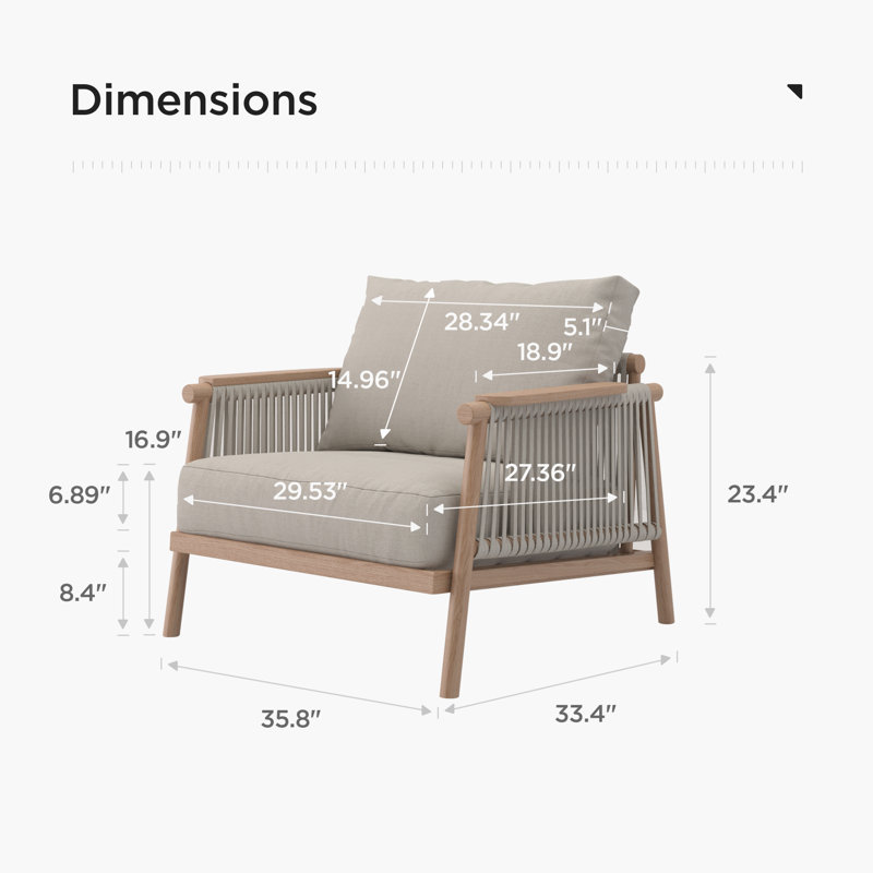 Canapé d'extérieur avec coussins Jeneya, 23.4" H x 35.8'" W x 33.4" D