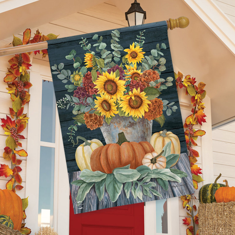 Drapeau de maison tournesols et hortensias, Jaune/Vert Sauge Été