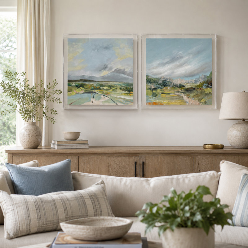 Ensemble d'art mural sur toile encadré bleu / vert 2 pièces Greene