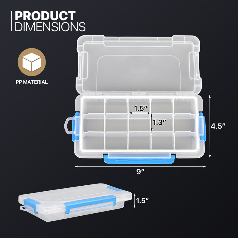 4Pcs 15 Grids Plastic Compartment Box With Adjustable Divider, Stackable Organizer Storage Container