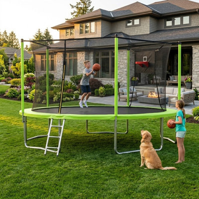 14 Ft Outdoor Trampoline With Safety Enclosure Net, Recreational Backyard Trampoline For Kids And Teens