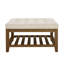 Table basse rembourrée | lin capitonné | Tablette et cadre en bois de hêtre | grand repose-pieds carré | ivoire | Polyvalent