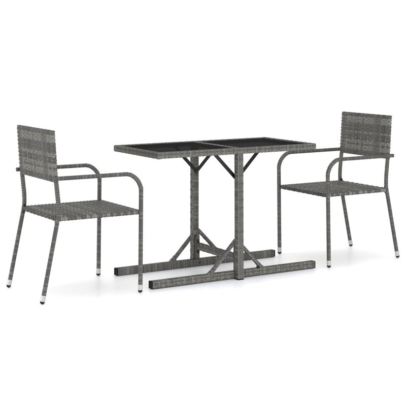 Ensemble bistro rectangulaire pour 2 personnes, Gris, Gris