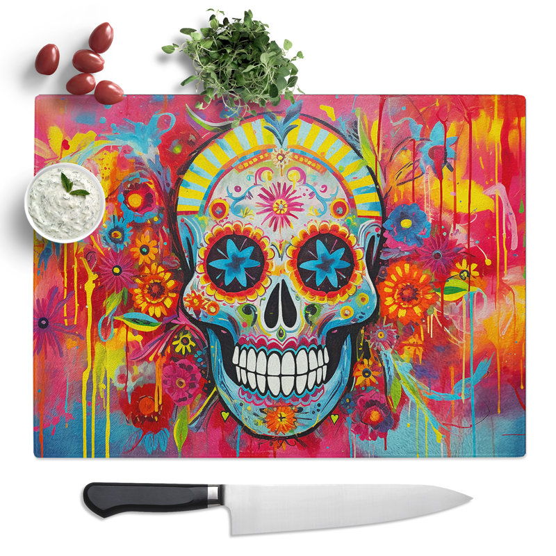 Sugar Skull Abstract  Glass Chopping Board