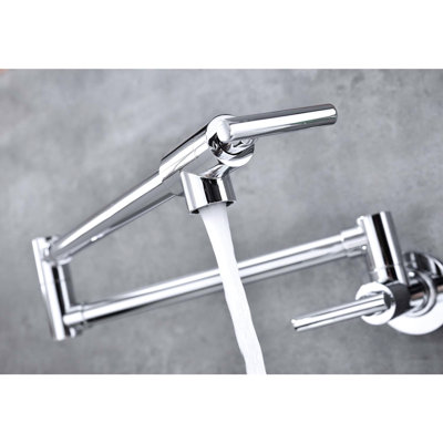 Kitchen Pot Filler Faucet, Wall Mount With Folding Arm, 360 Rotatable, Brass, , Double Handles To Optimize Water Usage, Corrosion Coating Spin, Surface, For Hassle- Operation, Finish