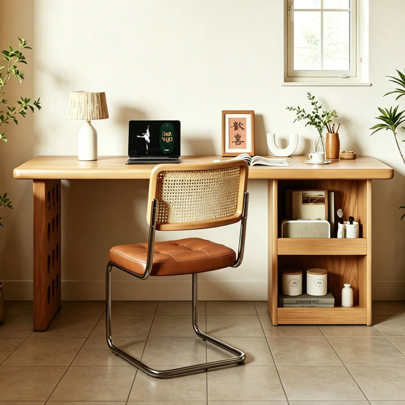 High - Quality Ash Solid Wood Burlywood Desk, 29.5" H x 63" W x 23.6" D