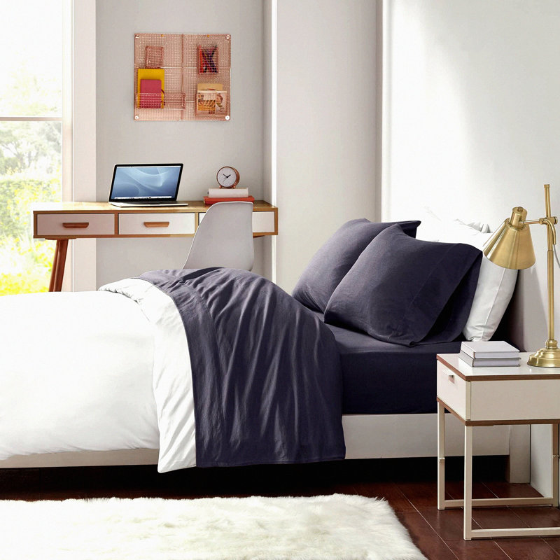 Coastal Cotton Blend Jersey Knit Bed Sheet Set - Dark Grey 4-Piece Bundle with Flat Sheet, Fitted Sheet, and 2 Pillowcases - Soft and Breathable Sheets