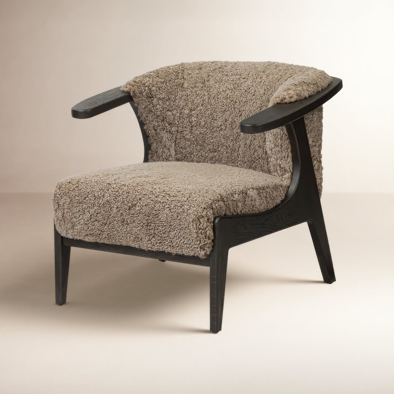 Oak Armchair, Smoked Black Oak, Taupe Shearling