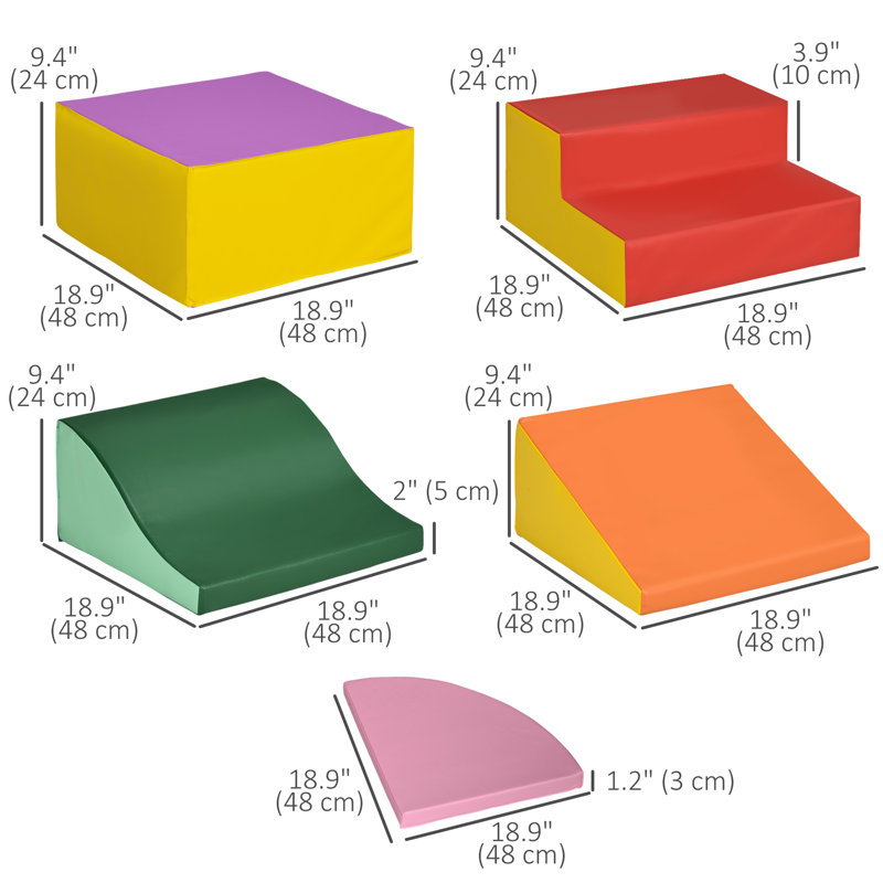 Qaba Multicolor Foam Climbing Blocks for Toddlers, 6-Piece Set
