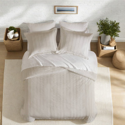 Modern Queen Bedding Sets, Woven Polyester Striped Neutral Style For Home