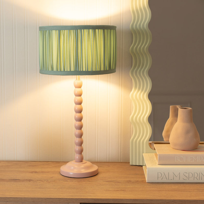 Rosino Wood Table Lamp, Green, No, Pink