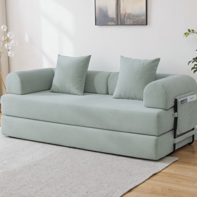 Canapé-lit modulaire pliable compressé avec structure en métal, canapé convertible 2 places en velours côtelé avec pochette de rangement pour les petits espaces, les appartements et les dortoirs