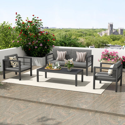 Afnan Aluminum 4 - Person Outdoor Seating Group with Cushions by Latitude Run