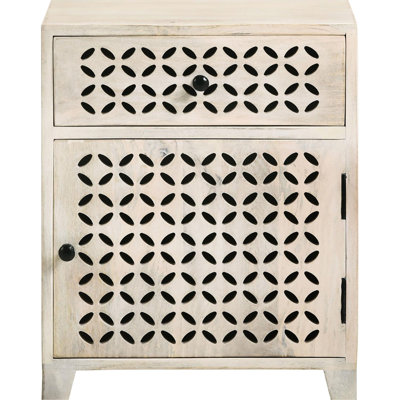 Whitewashed Accent Cabinet With Drawer For Living Area Decoration Beige Mango Wood And Whitewash Appeal