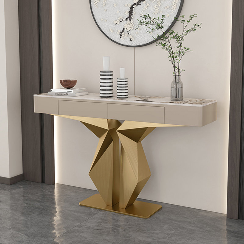 Console luxueuse, moderne, simple et rectangulaire, H 33,5 po x l 47,2 po x P 13,8 po, Doré
