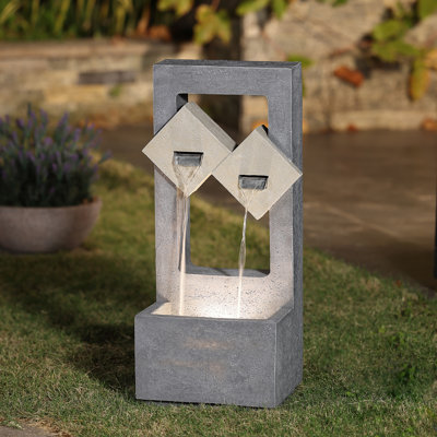 Witta 27.17'' H Modern Geometric Outdoor Water Fountain with LED Light, Contemporary Garden Floor Fountain
