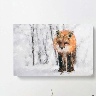Red Fox In A Winter Forest In Abstract - Wrapped Canvas Painting