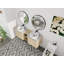 Meuble-lavabo mural 60 po à double cuve - 5 options de couleur de lavabo (motifs blanc / noir / marbre) + armoire en bois clair et tablette centrale ouverte-405483785