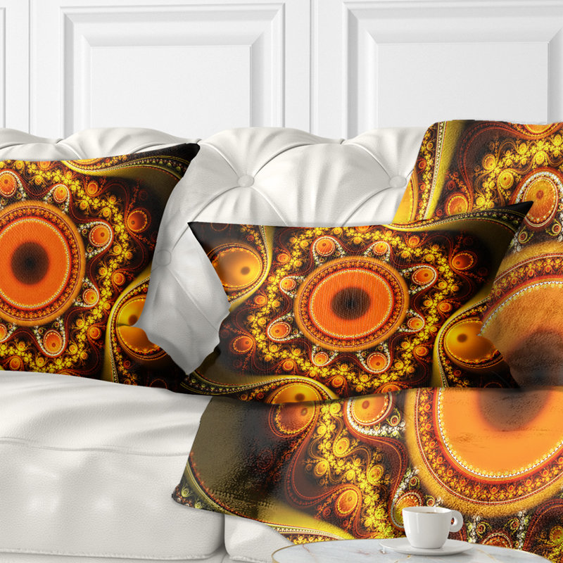Abstract Fractal Pattern with Circles Lumbar Pillow, Golden
