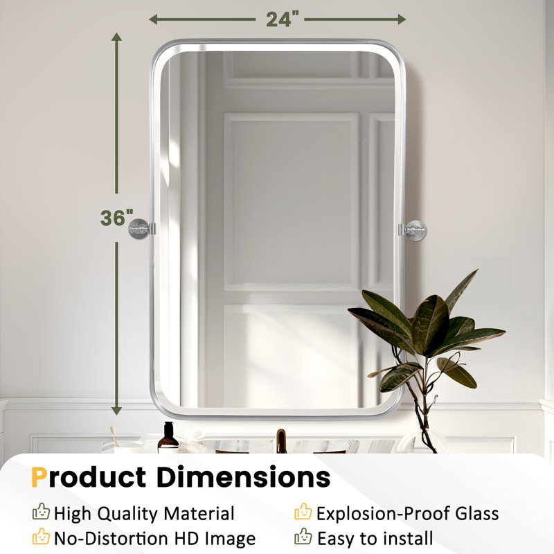 Bereket Metal Flat Wall Mirror, 36'' x 24'', Silver
