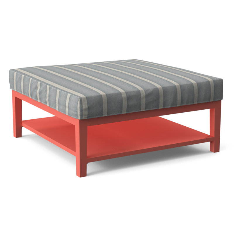 Hammond Square Ottoman, Light Blue and White Stripe; 0256-54, Frost White Finish