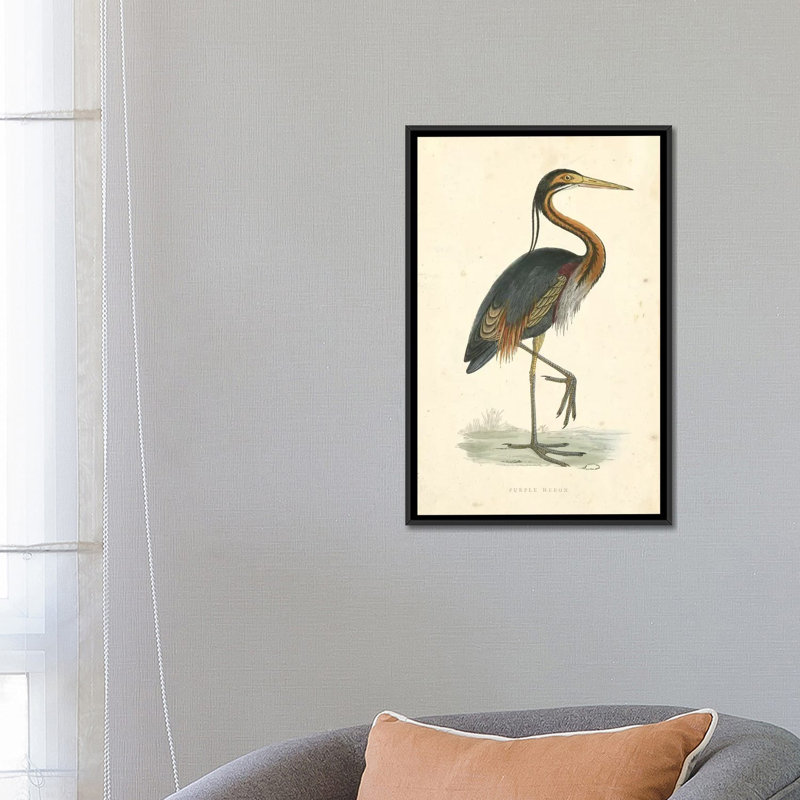 « rétro héron », impression sur toile, H 26 po x l 18 po x P 1,5 po, Toile avec cadre noir, Pas de tapis