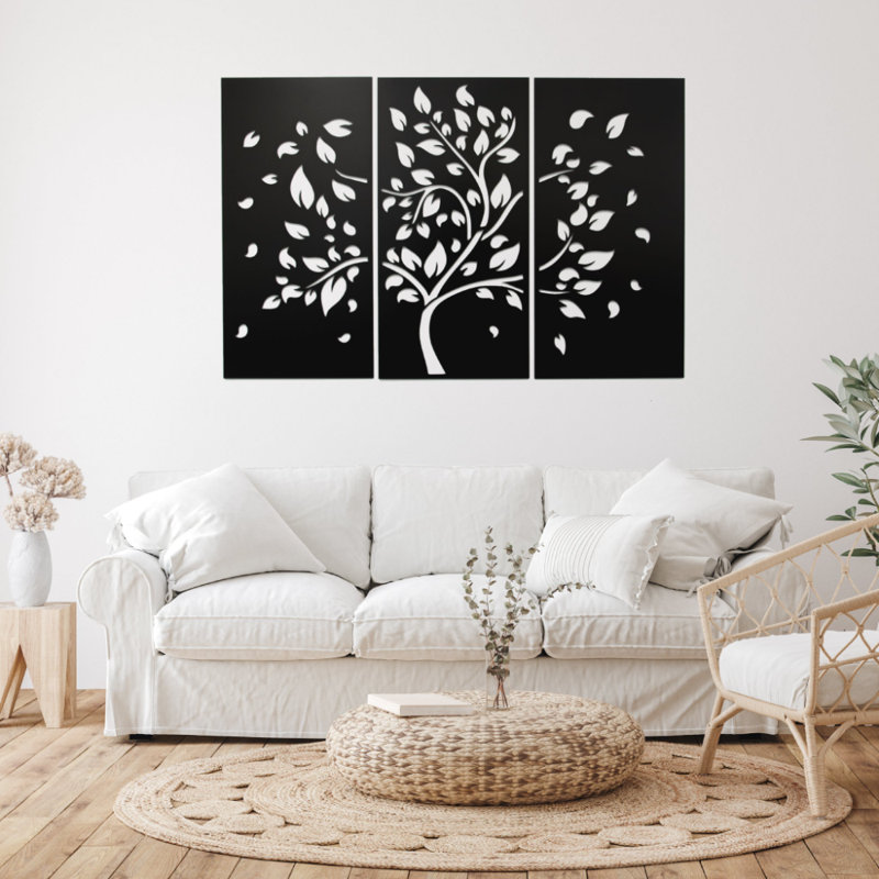Tree (3 Piece) Metal Wall Art - Triptych Tree Silhouette Wall Art - Nature Landscape Design Sculpture Set - Rustic Woodland Wall Hanging - Modern Industrial Metal Art - Nature Inspired Home Decor - Bold Statement Art Piece