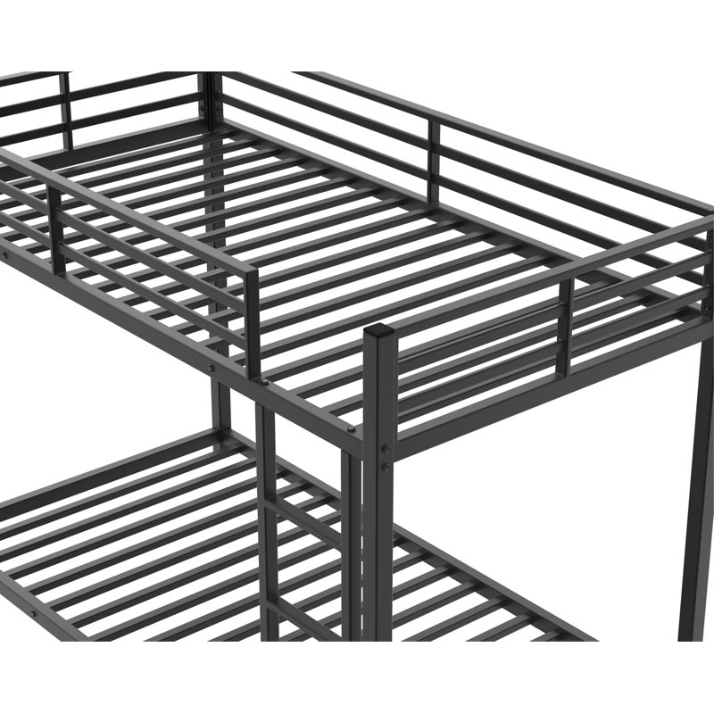 Twin Over Twin Metal Bunk Bed, Low Bunk Bed With Ladder, Bed Frame,Black, Sturdy Steel Construction, Safe Design, Easy Assembly, 350Lb Upper Bed Capacity, 500Lb Lower Bed Capacity