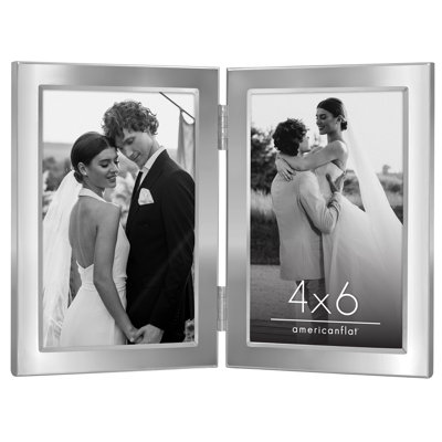 Hinged Picture Frame with Wide, Beveled Metal Molding and Shatter-Resistant Glass - Fits Two Photos