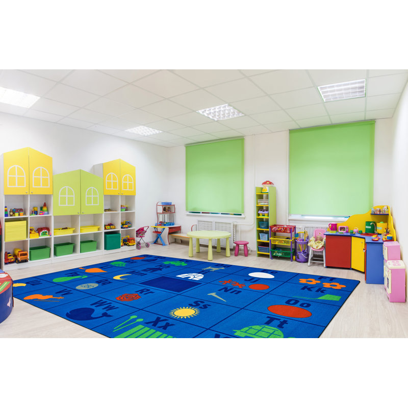 Alphabet Classroom Seating KID$Value Plus Tufted Blue Area Rug, Rectangle 8' x 12'